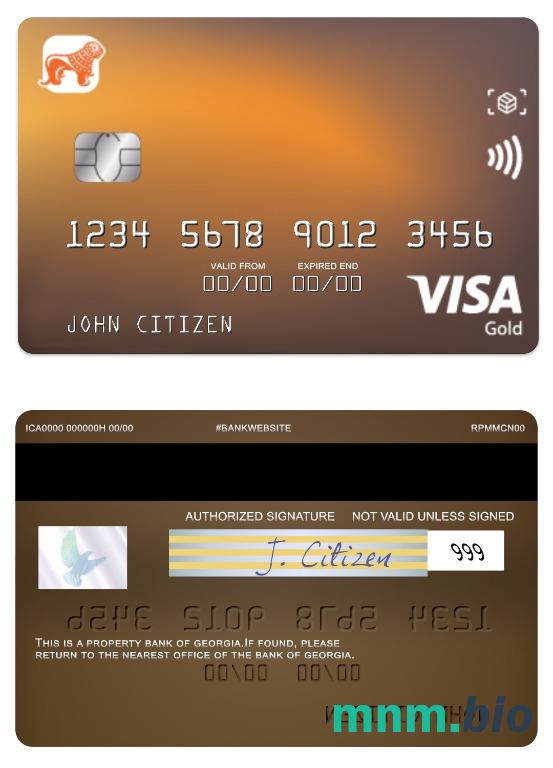 Georgia Bank of Georgia visa złoto karta przykład w formacie PSD
